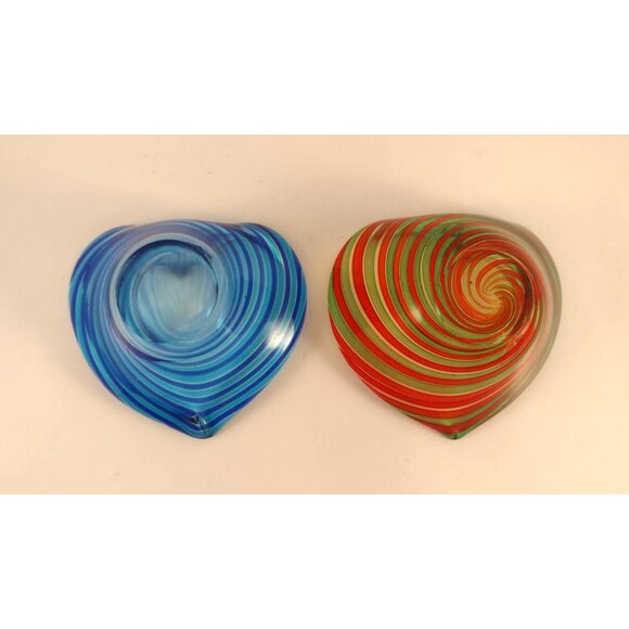 Heart-Shaped Glass Bowls With Swirling Stripes Trinket Dish Candle Holder Decor - Picture 2 of 13